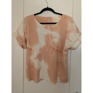 Melloday Blush Tie Dye Crepe Textured Top Womens Small Back Zip Rolled Sleeve